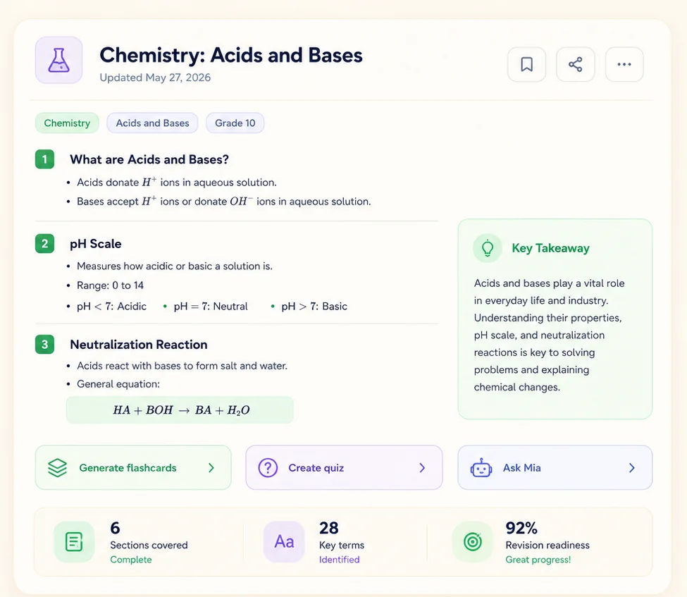 An AI-generated revision note in NotePlus