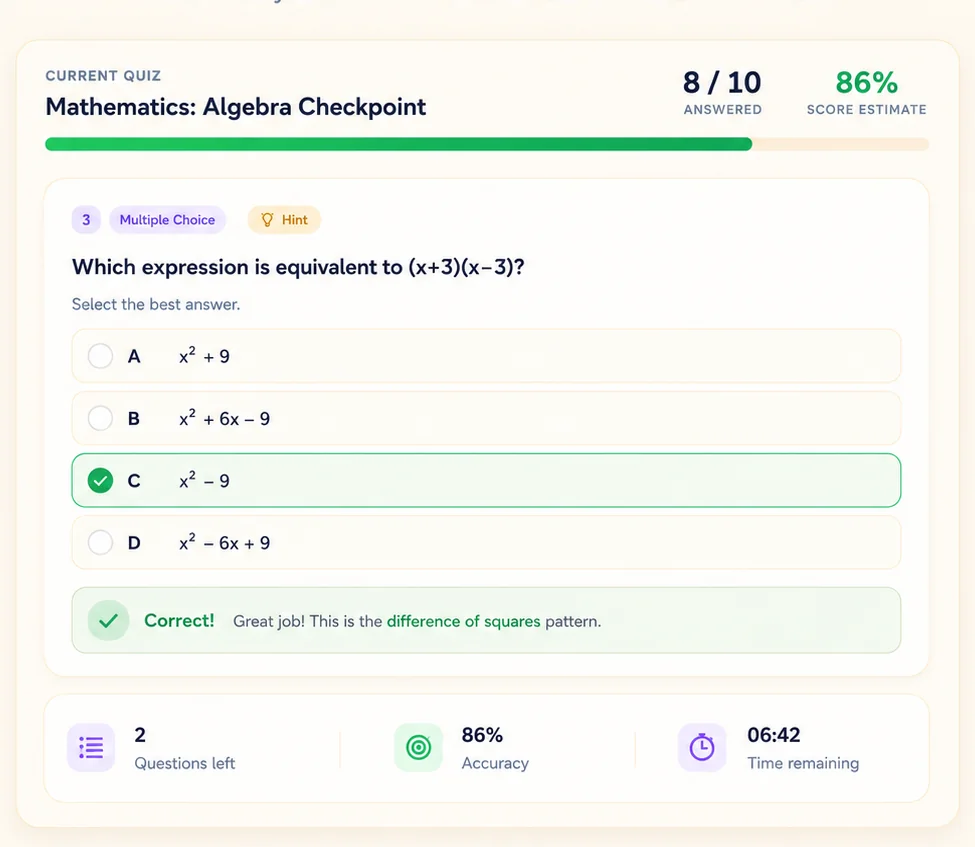 A NotePlus quiz attempt