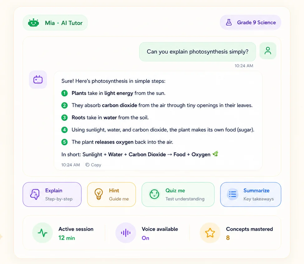 The NotePlus AI tutor panel